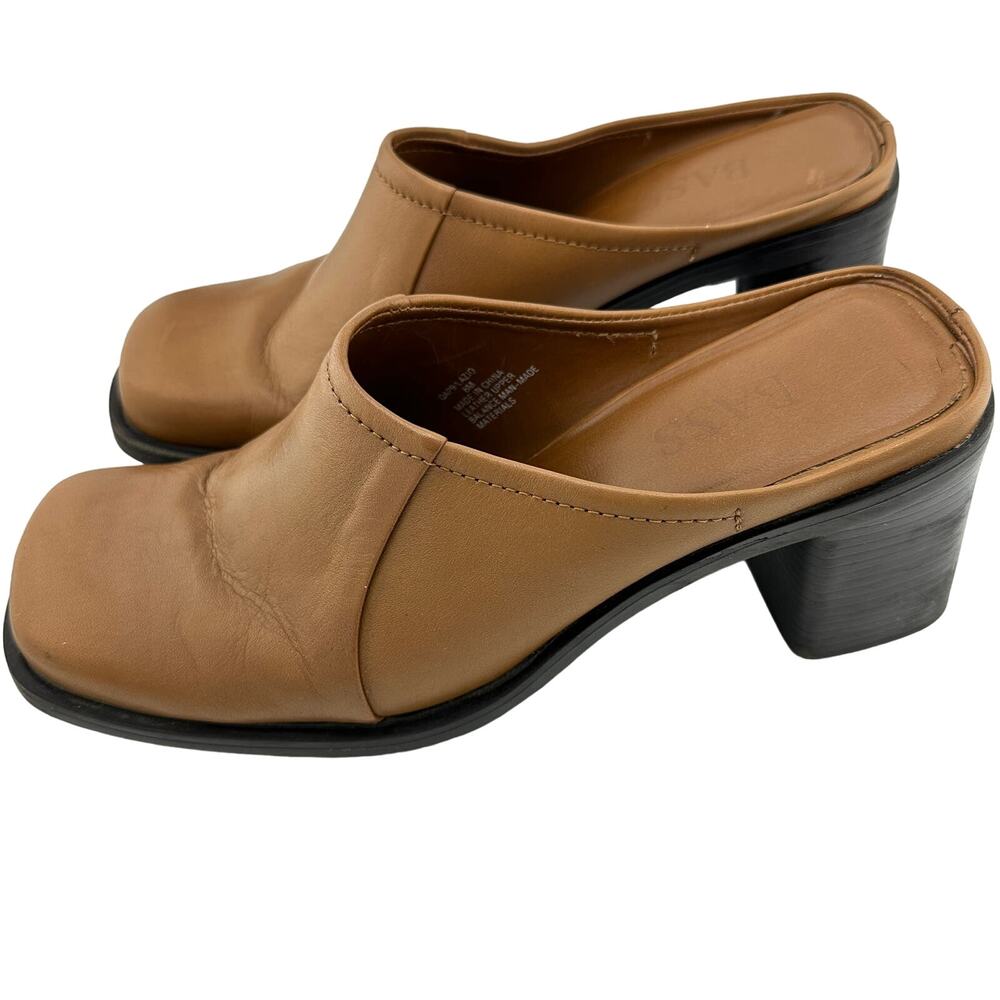 Vintage Y2K Bass Square Toe Cognac Leather Mule Block Heel 8M